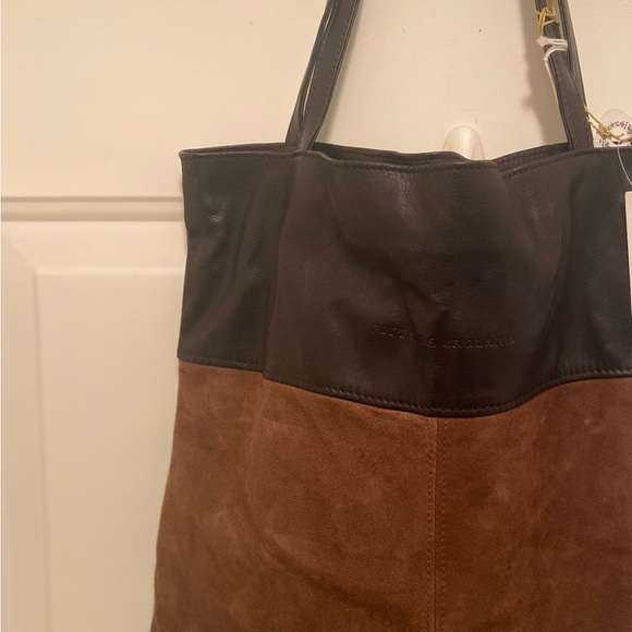 Black and Brown Genuine Leather Shoulder Tote - Picture 12 of 12